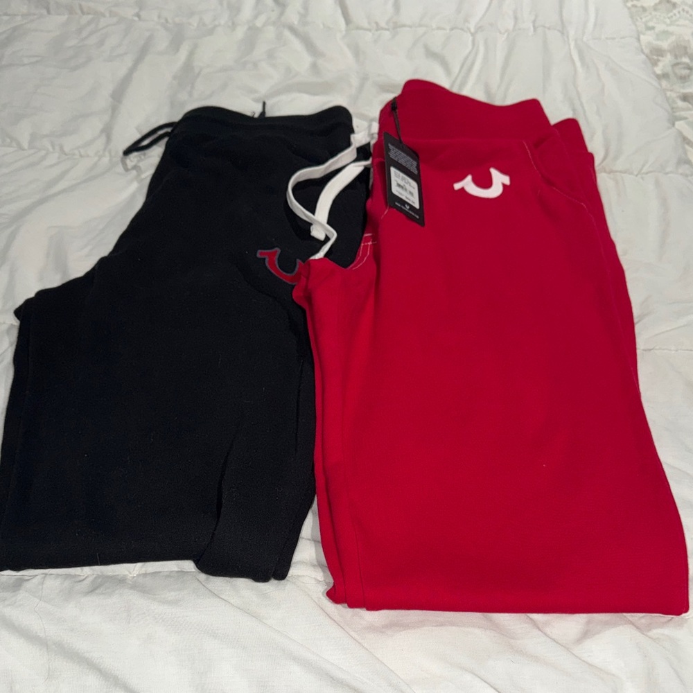 True Religion Black & Red Logo Sweatpants Set
